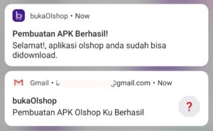 notifikasi berhasil pembuatan apk